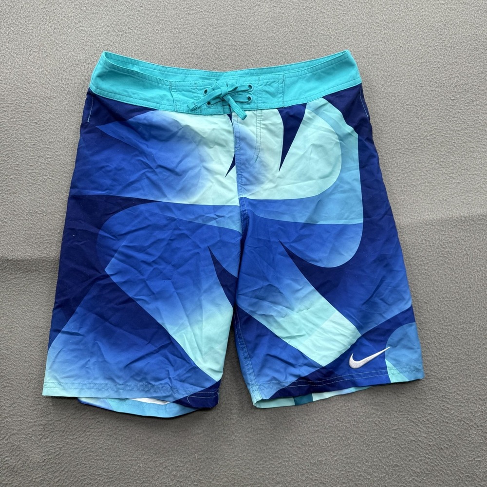 Nike Board Shorts Boys XL Blue Geometric Swim Trunks Drawstring Beach Youth